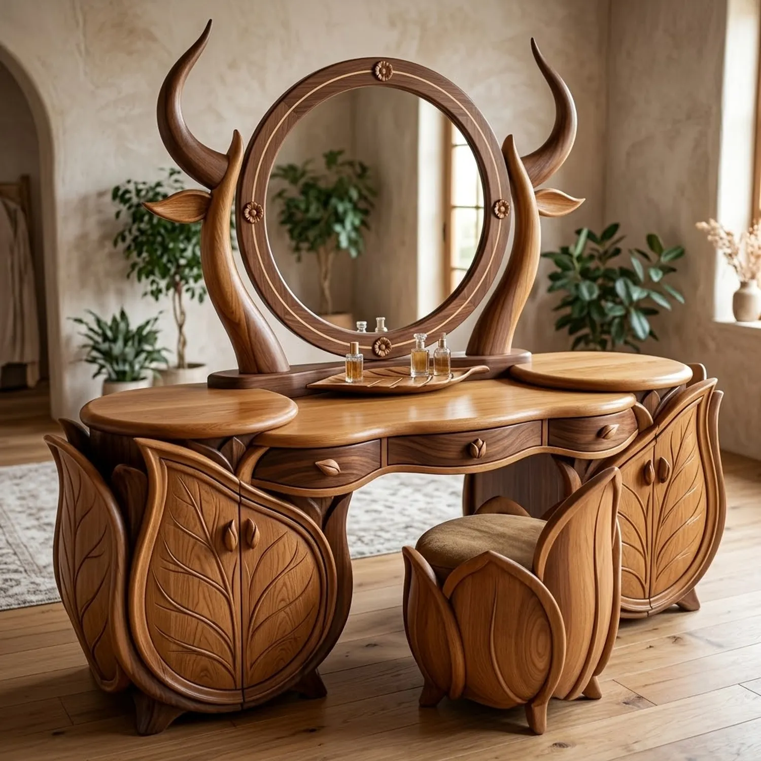 Wood Taurus Vanity Table Earth Sign Astrological Luxury Bedroom Styling