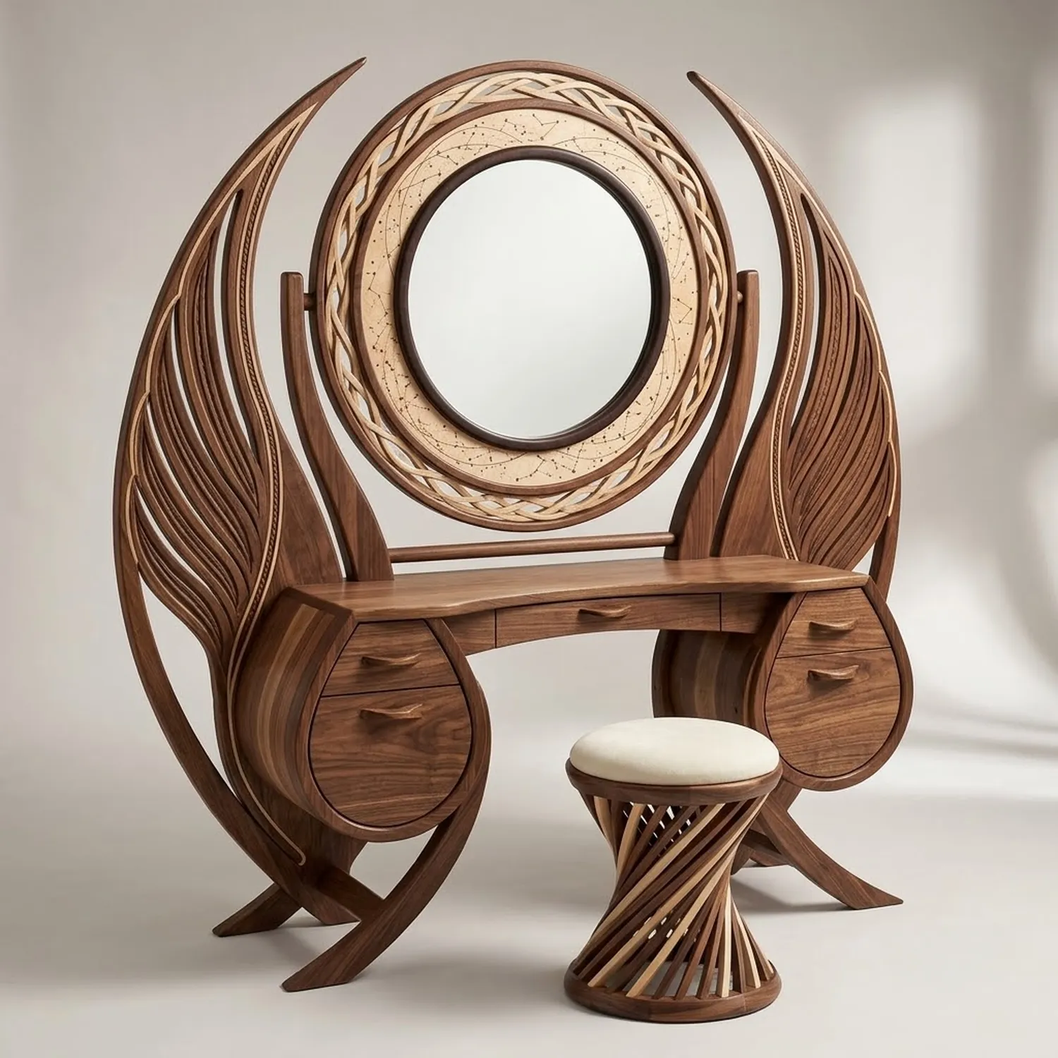 Wood Libra Vanity Table Balanced Zodiac Constellation Elegant Bedroom Accent