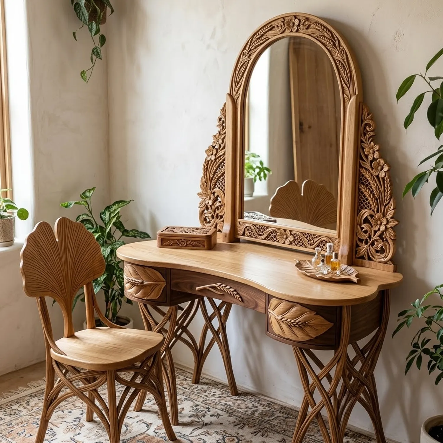 Wood Virgo Vanity Table Earth Sign Astrological Minimalist Interior Decor